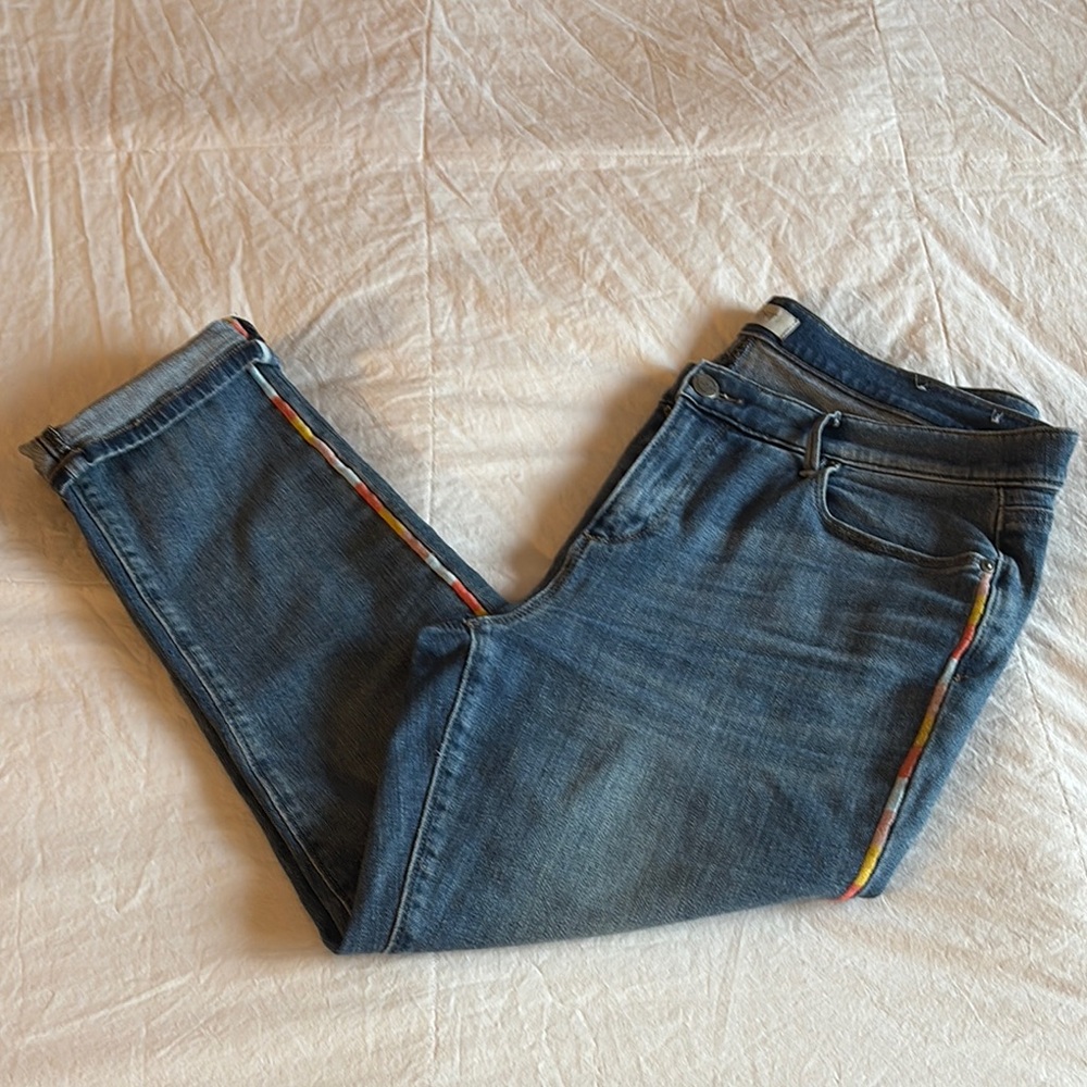 LOFT Blue Ankle Cropped Jeans with rainbow stipe